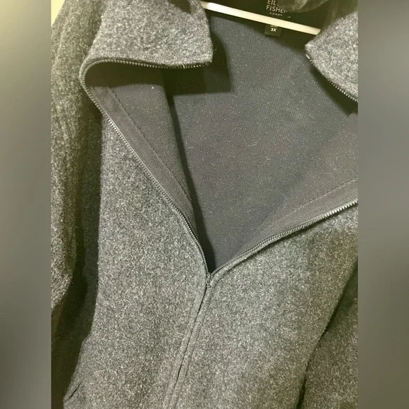 Eileen Fisher Woman Fuzzy Lambswool Blend Zip Up Jacket - Picture 11 of 16